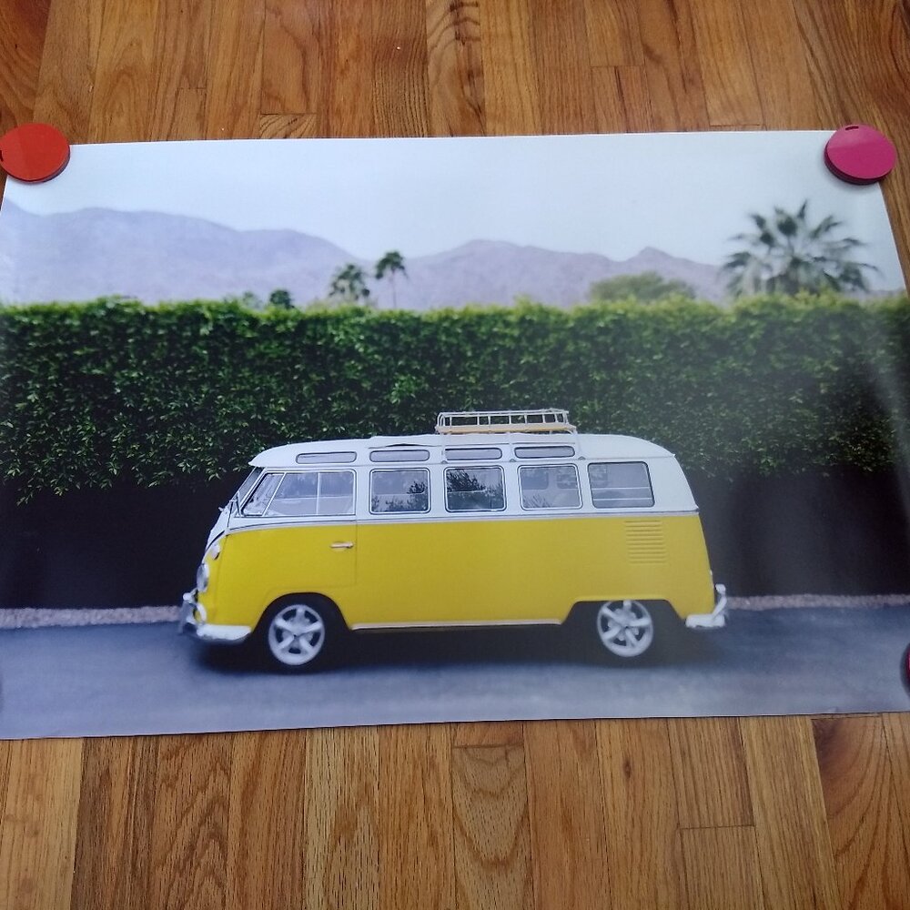 Photo Print Yellow VW Bus Car Van 30" L x 20" W Unframed Home Decor Art Colorful